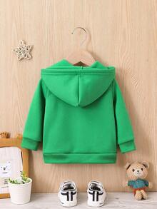 Baby Boy Letter Patched Detail Zip Up Hooded Jacket Without Tee - Green - View 2