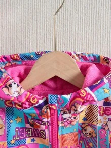 SHEIN 女小童波普藝術圖案毛絨內襯連帽外套無毛衣