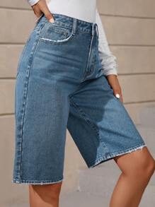 EMERY ROSE High Waist Raw Trim Denim Shorts