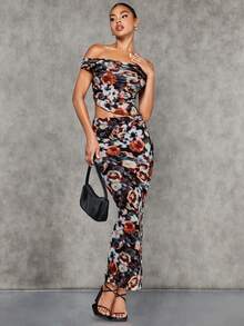 SHEIN BAE 印花露肩上衣&鉛筆裙 - 彩色 - 查看 5