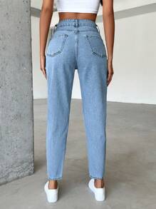 EURMUSE 女士纯棉休闲高腰妈妈款牛仔裤