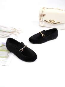 Kids' Campus Style Metallic Buckle Fashionable Lined Loafers, Autumn, For Girls