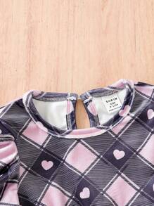 Baby Girl Plaid & Heart Print Ruffle Trim Flounce Sleeve Ruffle Hem Dress - Multicolor - View 4
