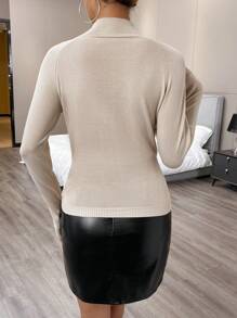 Calvaya Jersey de cuello alto con mangas raglán y cuentas de perlas falsas, jersey de manga larga de punto, jersey de otoño e invierno - Albaricoque - Ver 2