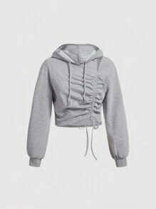 SHEIN MOD Áo hoodie cắt dây rút phía trước - Xám - Xem 1