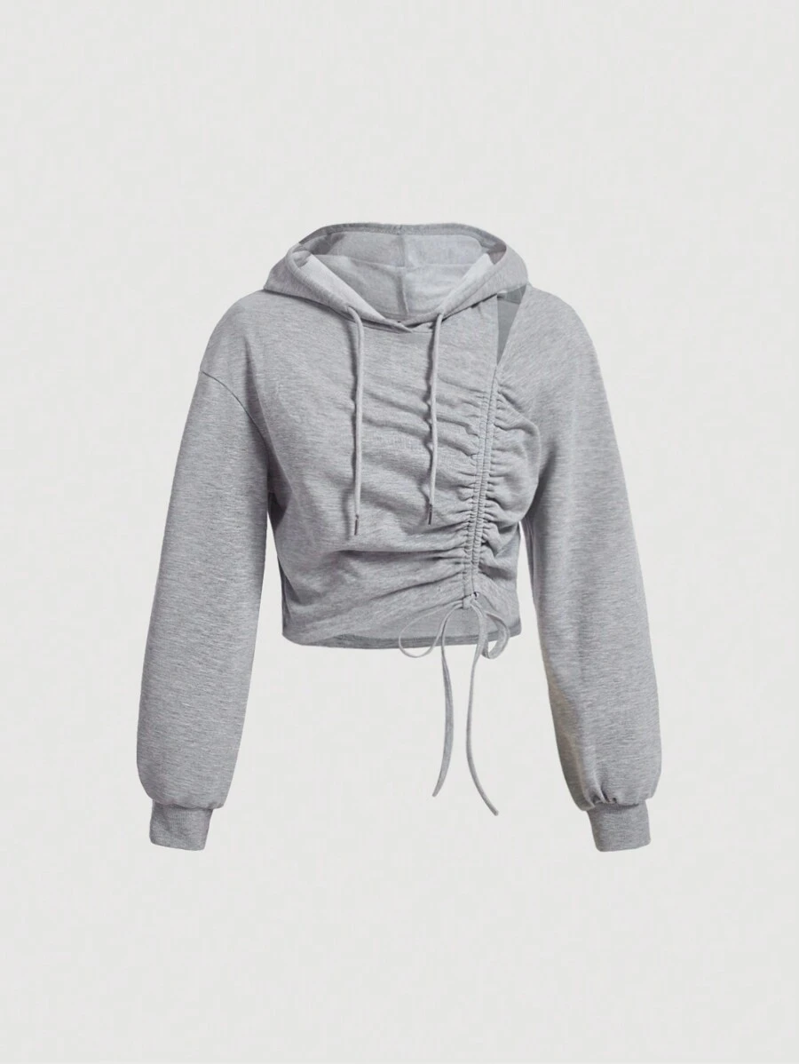SHEIN MOD Áo hoodie cắt dây rút phía trước - Xám - Xem 1