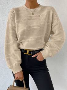 SHEIN LUNE Chất rắn Thả vai Áo len - Màu be - Xem 7