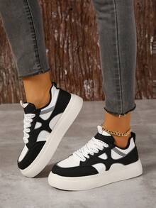 Zapatos Deportivos De Moda Blancos Con Colores Contrastantes - Blanco y Negro - Ver 3