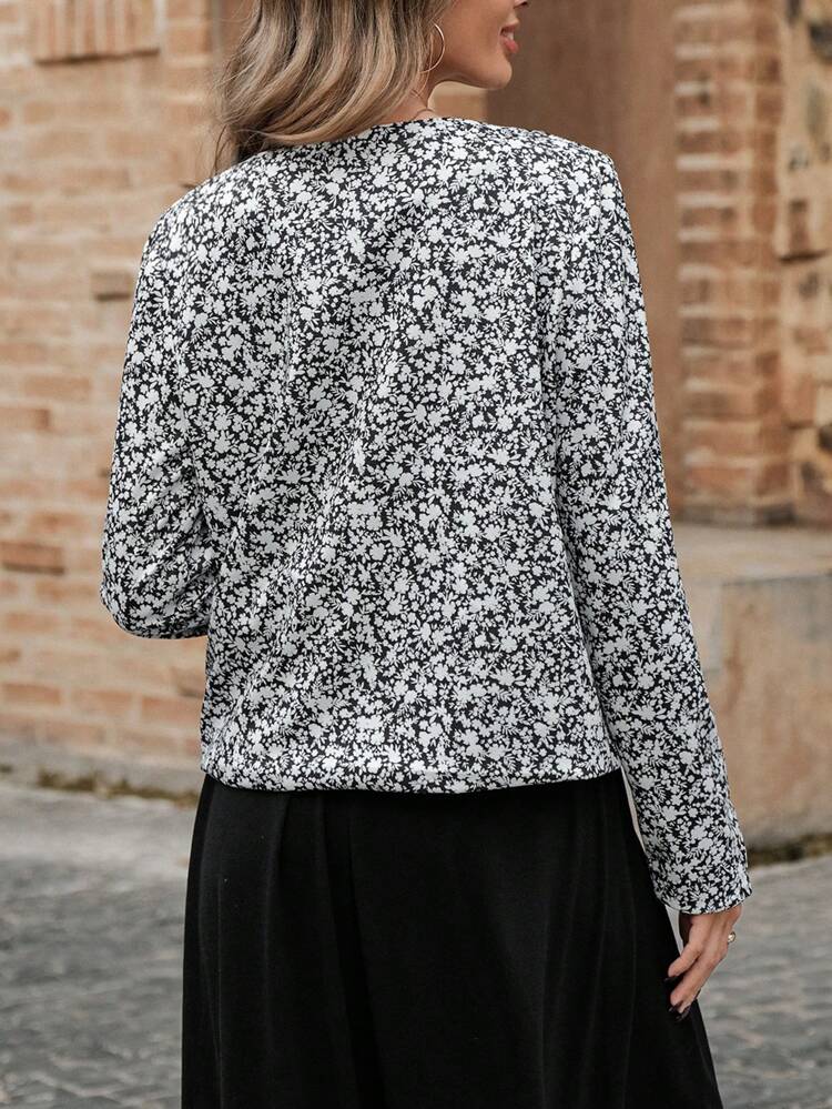 Allover Floral Print Button Front Jacket