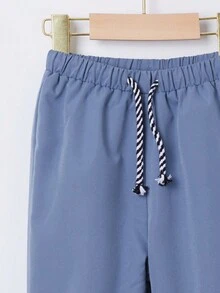 SHEIN 男小童腰部抽繩加絨內裏長褲 - 藍色 - 查看 5