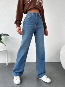 Straight Leg Jeans - Medium Wash - View 4