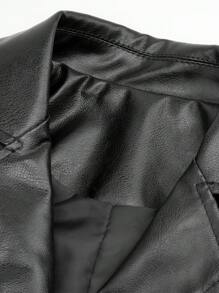 男童1件立領pu皮夾克（無褲） - 黑色 - 查看 5