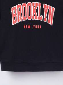 SHEIN 男童字母图案卫衣 - 黑色 - 查看 4