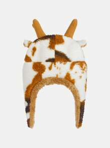 SHEIN Young Boy Cow Pattern Hooded Teddy Jacket With 3D Ear Design Hat,In Fall/Winter - Multicolor - View 4