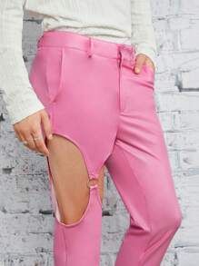 FeverCity Men Cut Out Ring Detail Pants - Pink - View 5