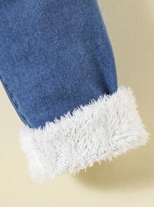 SHEIN Cô Gái Trẻ Túi nghiêng Lót Teddy Quần jean - Rửa trung bình - Xem 8