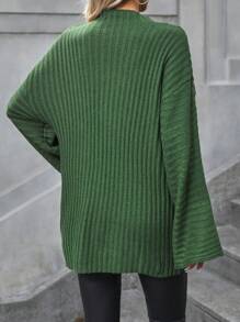 SHEIN Clasi Cổ giả Tay áo kèn  Đồ đan Ribbed Áo len Không có thắt lưng - xanh quân đội - Xem 2