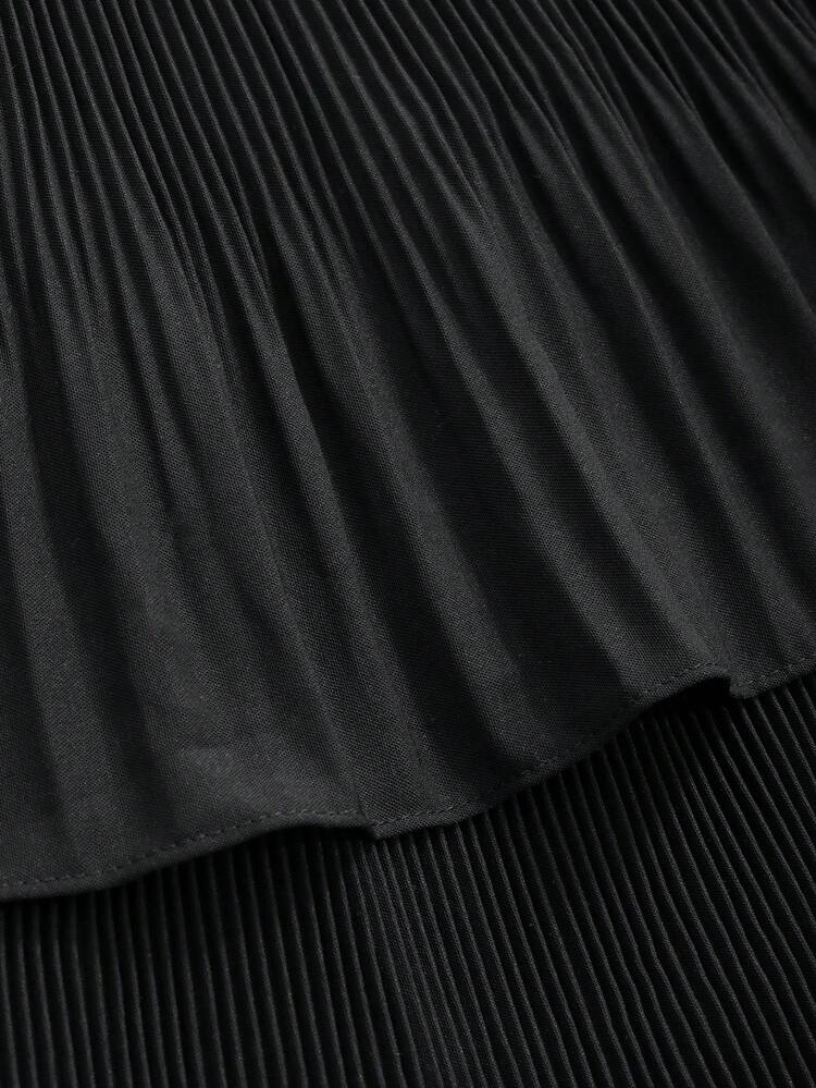 Solid Layer Ruffle Hem Pleated Skirt Fall Skirts