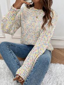 SHEIN LUNE Suéter de manga larga con hombros caídos en estampado espacial