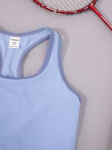 SHEIN 女大童撞色滾邊工字運動背心 - 藍色 - 查看 5