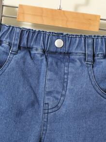 SHEIN Cô Gái Trẻ Túi nghiêng Lót Teddy Quần jean - Rửa trung bình - Xem 4