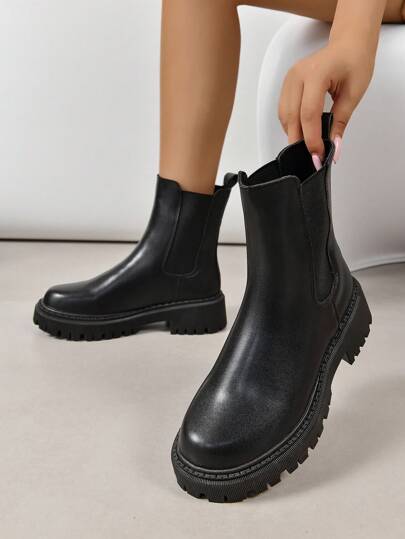 Women's Autumn/Winter New British Style Chelsea Ankle Boots, Lightweight Thick Sole Anti-Slip Fashion Classic Black Short Boots,Boots For Women