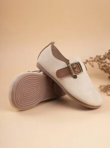 兒童英倫風格pu皮柔軟豆鞋男女適用 - 米色 - 查看 4