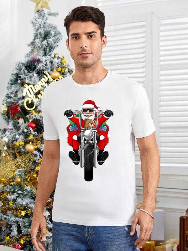 GENTILAND Homens Impressão De Papai Noel De Natal Camiseta
