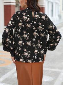 SHEIN Clasi 滿版印花小高領燈籠袖襯衫 - 彩色 - 查看 2