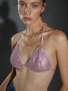 Zolique Top halter corto capestro con strass