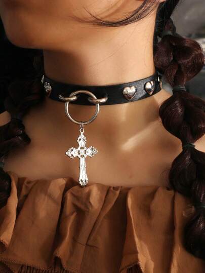 Grunge Punk 1pc Funky Cross Charm Choker For Women For Daily Decoration