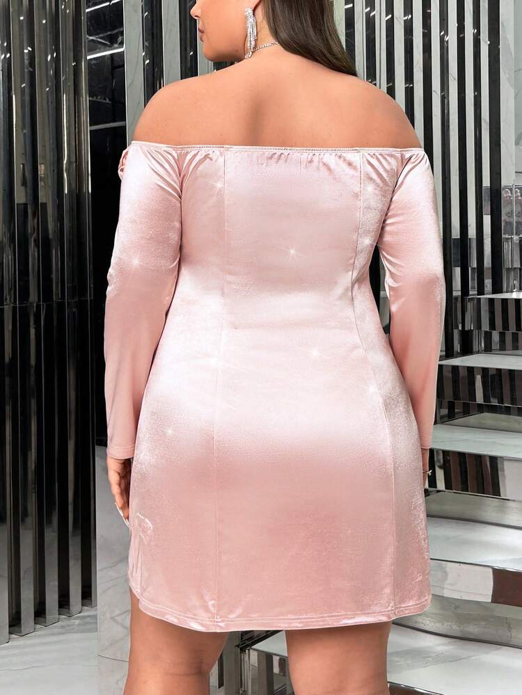 Plus Off Shoulder Appliques Detail Dress