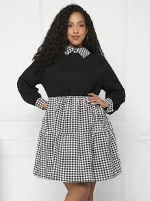 SHEIN CURVE+ 大碼格子圖案荷葉邊洋裝 - 彩色 - 查看 1