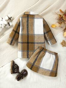 女嬰格紋印花襯衫&半身裙無毛衣 - 棕色 - 查看 2