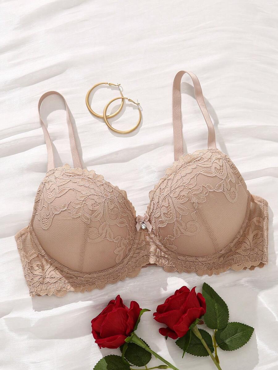 Sujetador De Encaje Floral Con Aro Para Lencería - Albaricoque - Ver 1