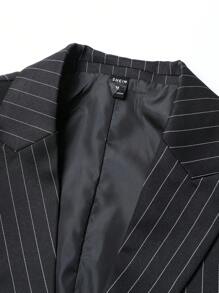Manfinity Mode 男士細條紋印花單排釦西裝外套&西裝褲 - 黑色 - 查看 7