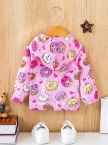 SHEIN 男嬰甜甜圈圖案拉鏈開襟連帽夾克不帶T恤 - 粉色 - 查看 2