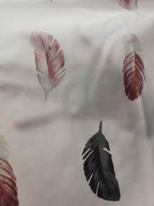 SHEIN LUNE Plus Feather Print Keyhole Neck Dolman Sleeve Blouse For Summer - White - View 7