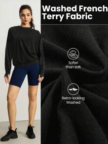 GLOWMODE Washed French Terry Retro Pullover With Thumbhole Crew Neck - Black - View 4