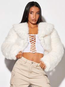 SHEIN BAE Christmas Solid Open Front Fuzzy Coat