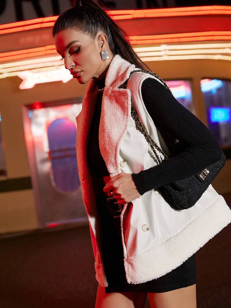 Double Breasted Teddy Lined Vest Coat