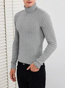 RueChic Men High Neck Ribbed Knit Sweater - Grey - View 6