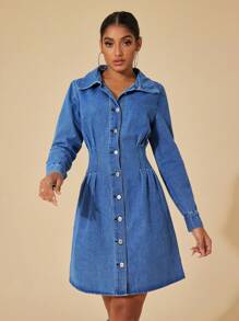 SHEIN BAE Button Front Denim Dress - Medium Wash - View 5