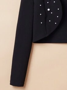 Tween Girls' Body-Fit Elegant Beaded No-Button Short Jacket - Black - View 5