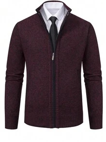 Men 1pc Zip Up Cardigan