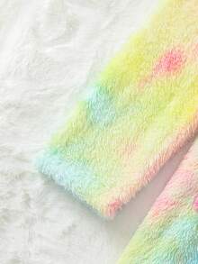 青少年女孩紮染連帽腰帶法蘭絨睡袍帶字母刺繡背心洋裝睡衣套裝 - 彩色 - 查看 4