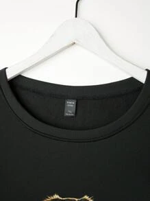 Flirla 大碼小狗印花落肩袖運動衫 - 黑色 - 查看 3