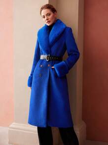 MOTF PREMIUM WOOL-BLEND FAUX FUR COAT - Baby Blue - View 8