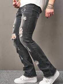 Manfinity Nam Rách Frayed Quần jean ôm - Xám - Xem 5