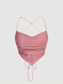 SHEIN MOD 人物印花垂領頭巾下擺吊帶上衣 - 粉色 - 查看 2